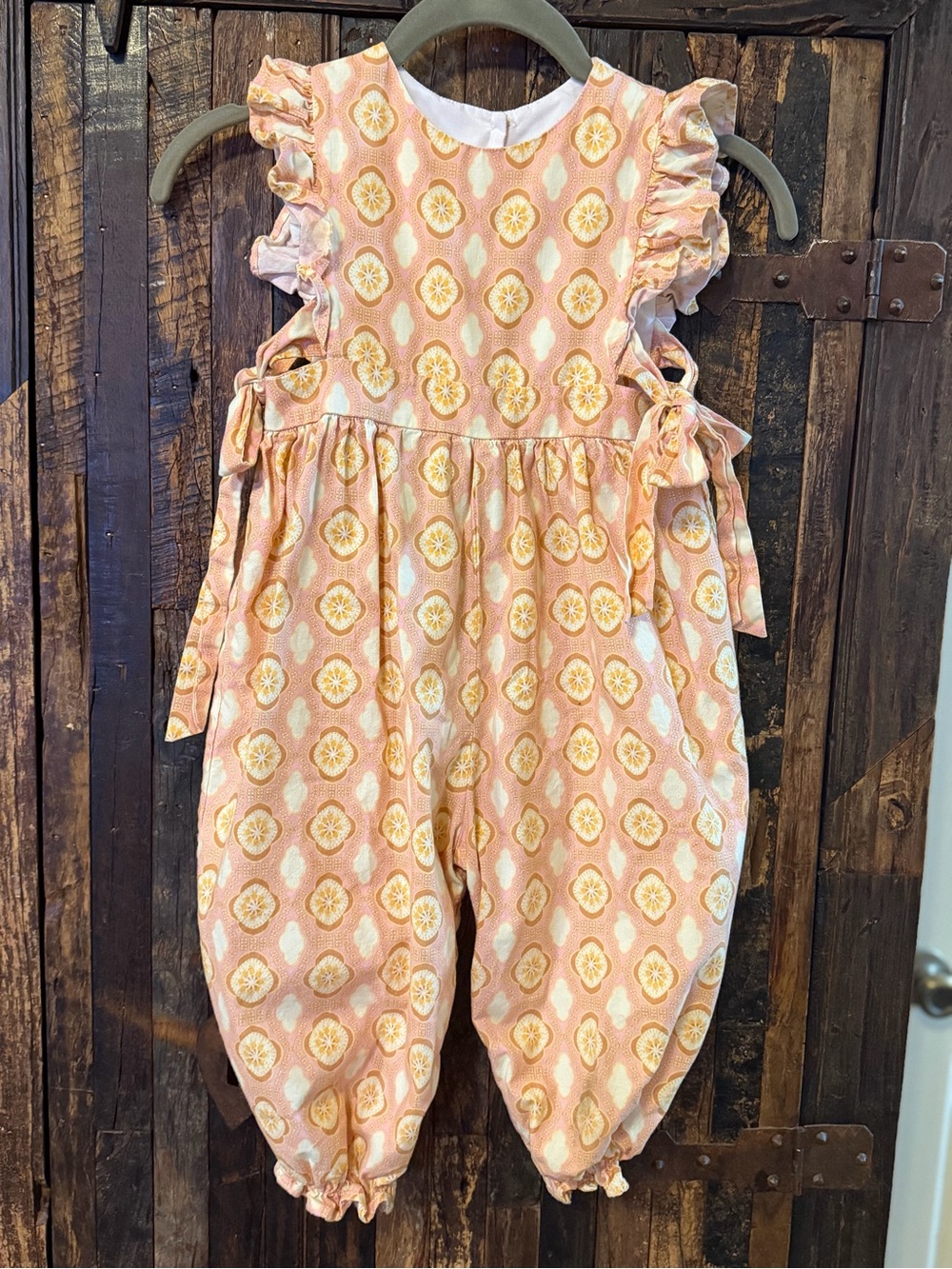 Anvy Kids Girls 4T Pink Orange Boho Floral Ruffle Romper Jumpsuit